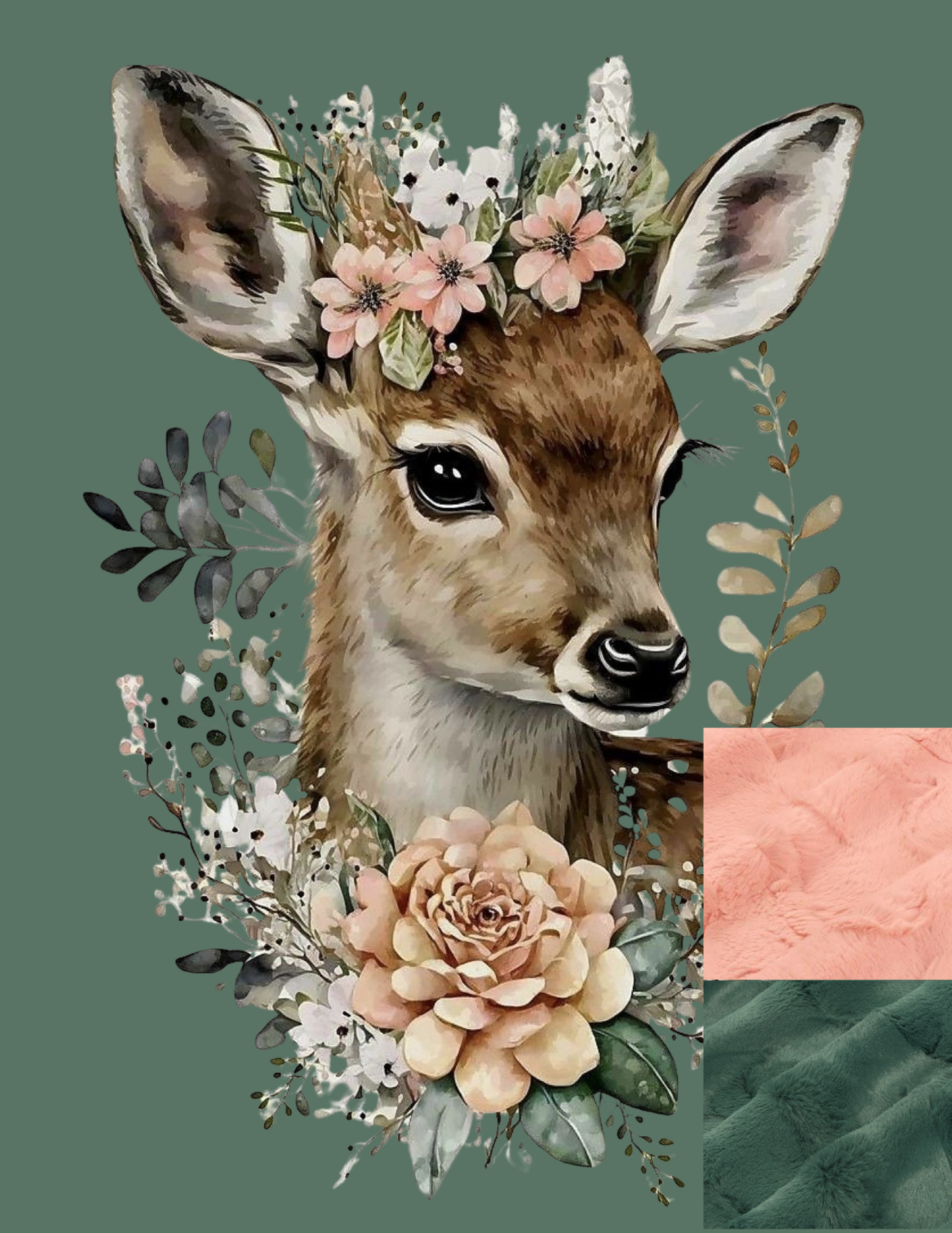 Couverture cerfs et fleur fourrure